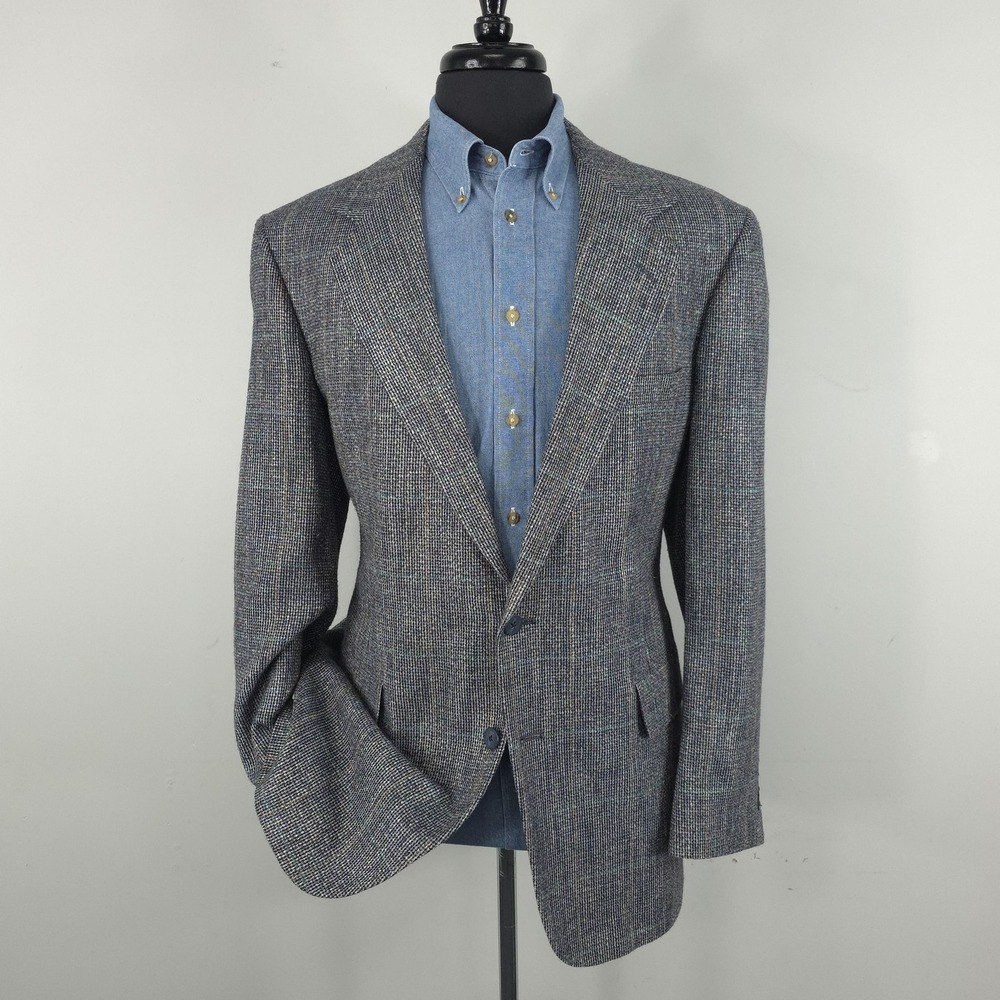 Meeting Street Blazer Mens 42L Gray Check Tweed Sport Coat Jacket USA Classic